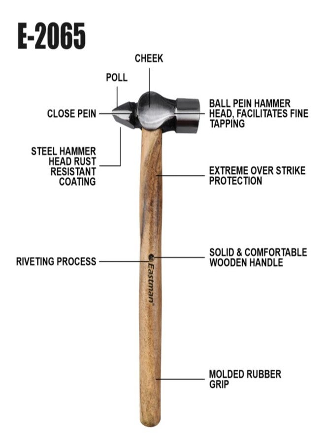 Eastman American Type/Cross Pen Hammers with Seasoned Wood Handle Fitting For Home Industrial & Professional Use, Drop Forged Steel 300 Gms Brown And Gray (E-2065) - Image 3